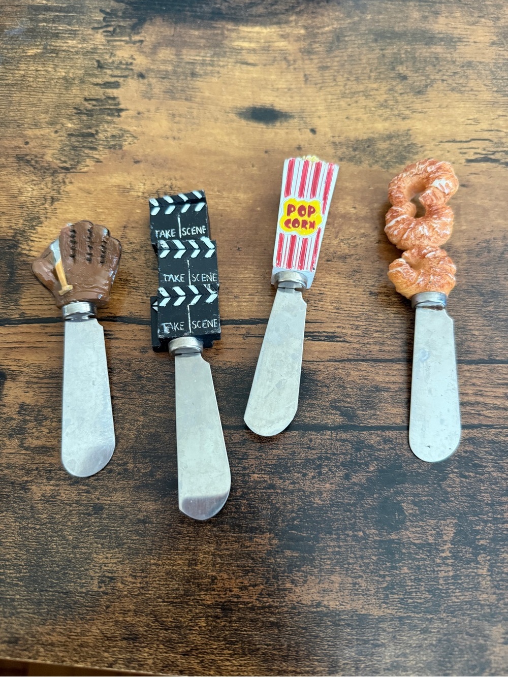 Kids Snack Spreaders - Popcorn, Pretzel, Baseball Glove & Clapper Handle